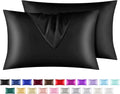 Satin Pillowcase for Hair and Skin, Silk Pillowcase 2 Pack Standard Size with Envelop Closure, Gifts for Women Men (Black, 20”X26”,2Pcs)